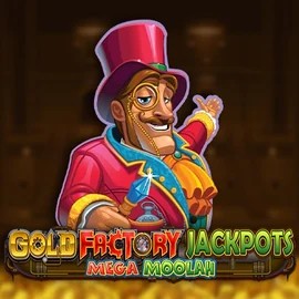 Gold Factory Jackpots Mega Moolah slot logo by Aurum Signature Studios at Wonaco Casino